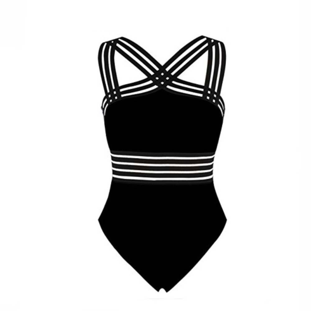 NWT HILOR BLACK CRISS CROSS FRONT MESH PANEL ONE PIECE SWIMSUIT SIZE 10